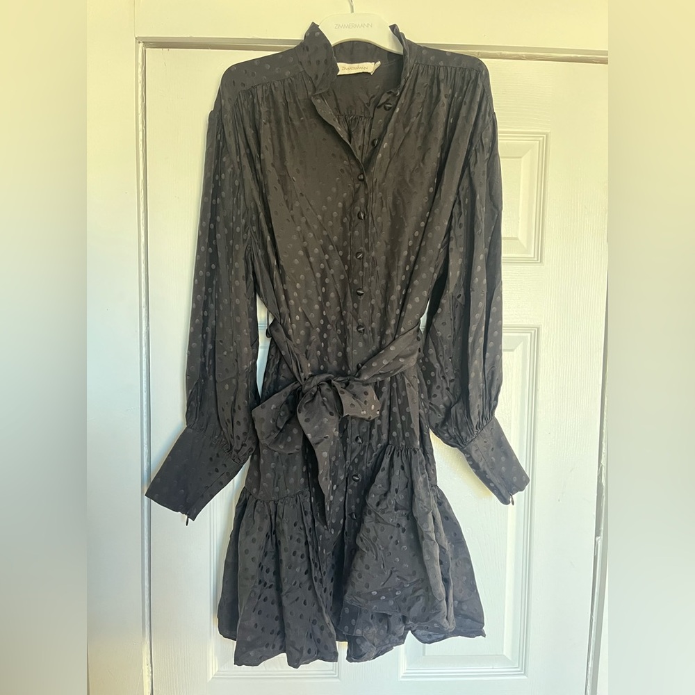 ZIMMERMANN 100% Silk Black Polka Dot Long Sleeve Dress